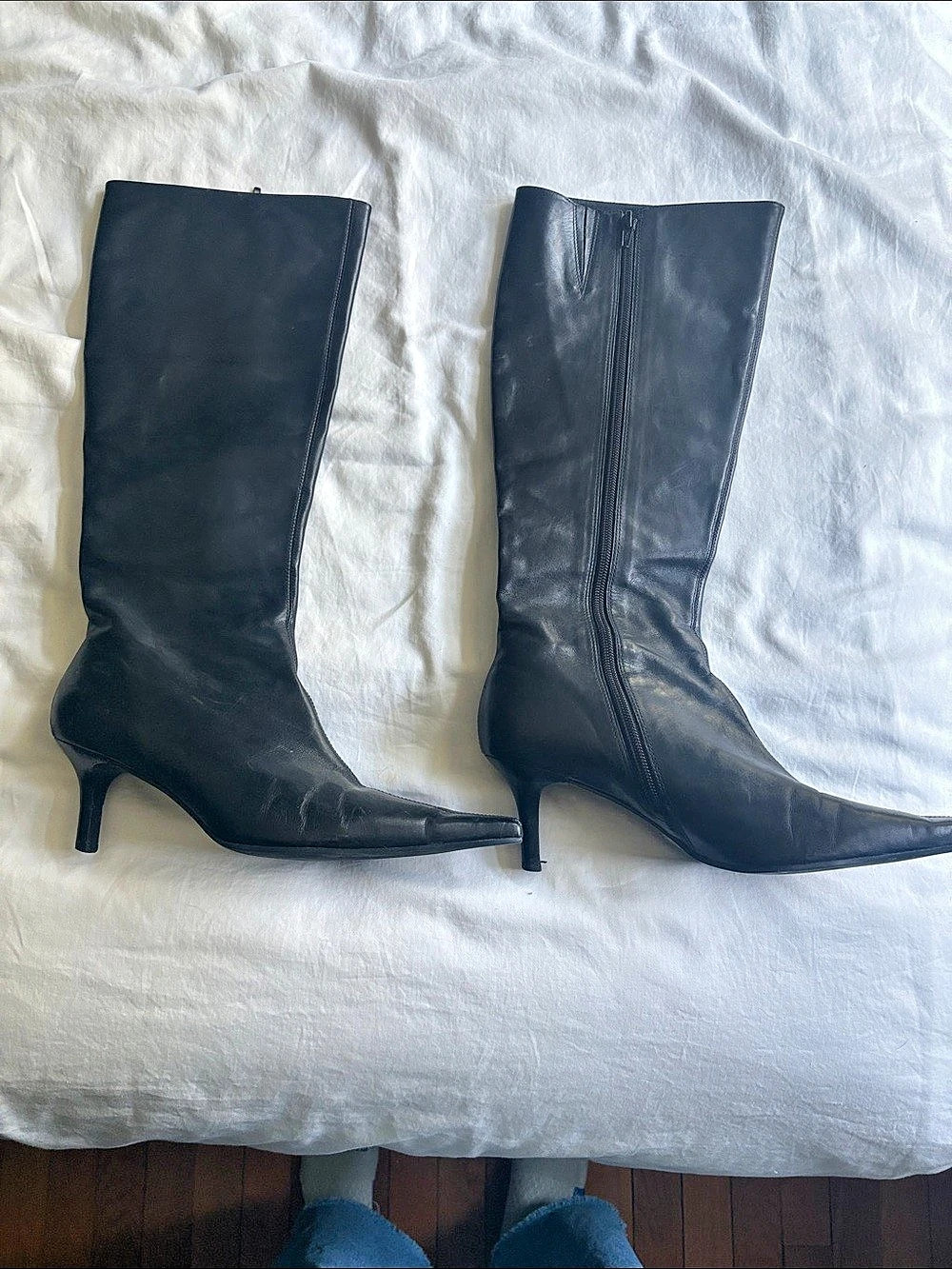LK Bennet Black Pointed-Toe Leather Heeled Boots